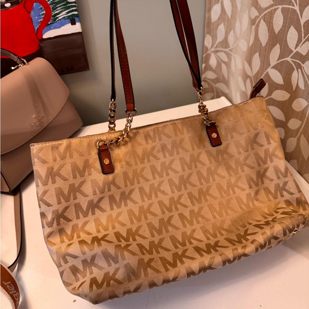 Michael Kors Tan Tote with Gold Accents and Leather Trim